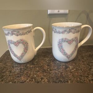 Otagiri Ceramic Heart Floral Mugs - Set of 2